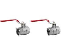 GARDENA 07337-20 Ball Valve: The Outlet Valve for Indoor and Outdoor use, Double-Sided Internal Thread, 33.3 mm (G 1 ") - Thread, Grey, Red (Pack of 2)