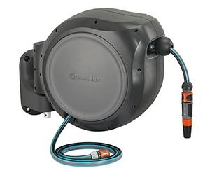 GARDENA (08045) Retractable Garden Hose Reel 66' ft, Wall Mounted, Automatic Retraction & Length Lock for Easy Watering. Heavy Duty Swivel Bracket 180°, Includes Nozzle.