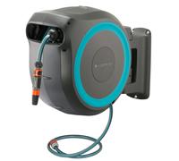 GARDENA 115' ft. Wall Mounted Retractable Hose Reel, Black and Turquoise