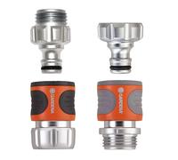 Gardena 39042-M 4 Piece Premium Metal Quick Connector Starter Set Silver Orange Grey Black