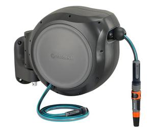 GARDENA 8055 - 100 Foot Wall Mounted Retractable Reel with Hose Guide, Automatic retraction for Easy Watering, Gray