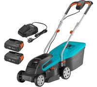 Gardena Battery Lawnmower PowerMax 32/36V P4A ready-to-use: Lawnmower for lawns up to 200 m², 32 cm cutting width, 30 l collector volume, cutting height 20-60 mm, w/ 2 x 18 V P4A batteries (14621-28)