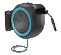 Gardena battery-powered wall-mounted hose box PowerRoll XL ready-to-use-set: Reel with 35m garden hose, automatic roll-up