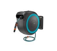 Gardena battery-powered wall-mounted hose box PowerRoll XXL ready-to-use-set: Reel with 40m garden hose, automatic roll-up