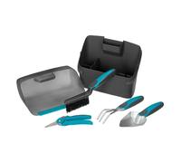 GARDENA city garden balcony box: plastic box with integrated dust pan and four-piece garden set for balcony and patio gardeners, plants trowel,