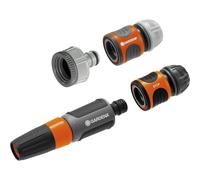 Gardena System Basic Set with connecting parts for 13 mm (1/2 inch) and 15 mm (5/8 inch) hoses: Tap connection set with cleaning spray nozzle