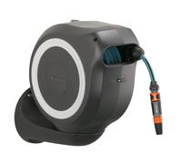 Gardena Wall-Mounted Hose Box Rollup M 20 m: Flexible Watering for Medium-Sized Gardens, Swivel Hose Reel, with Wall Bracket, System Parts and Nozzle,