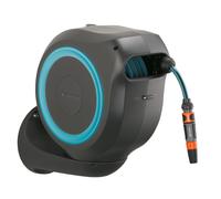 Gardena Wall-Mounted Hose Box Rollup M 20 m: Flexible Watering for Medium-Sized Gardens, Swivel Hose Reel, with Wall Bracket, System Parts and Nozzle,