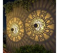 Gardencave 2 Pack Solar Fence Lights - Solar Outdoor Wall Lights, Metal, Sun Moon Theme, Waterproof, for Garden Post, Patio, Backyard