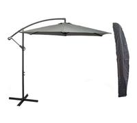 GardenCo 3m Cantilever Banana Parasol + WEATHERPROOF COVER - Hanging Parasol with Crank Handle - Outdoor Garden and Patio Sun Shade - (Grey)