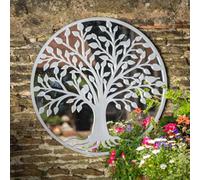 GardenCo Tree Of Life Outdoor Garden Wall Mirror - Grey Distressed Decor With Robin Birds Makes A Great Memorial
