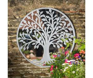 GardenCo Tree Of Life Outdoor Garden Wall Mirror - Grey Distressed Decor With Robin Birds Makes A Great Memorial