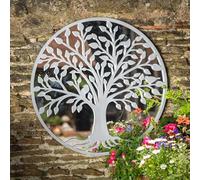 GardenCo Tree of Life Outdoor Wall Mirror - Grey, 65cm Round, All-Weather Durable, Ideal Memorial for Mum or Dad