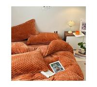 Gardeneea Coral Velvet Duvet Cover Set Queen King Soft and Warm Solid Color Plush Comforter Cover with Zipper Closure 4 Pieces Bedding Fitted Sheet and 2 Pillow Shams (Orange a King)