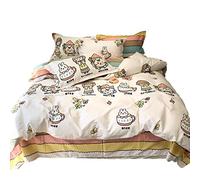 Gardeneea Double Single Children's Bed Duvet Cover Set Cute Rabbit Print 4-Piece Bedding Comforter Set King Size Quality (E 2.0m)