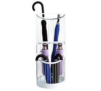 Gardeneea Umbrella Stand, Umbrella Stand 2-Tiers Large Round Umbrella Holder Racks, Heavy Duty Hollow out Hotel Umbrella Stand with 5 Hooks & Drip Tray, Umbrella Bucket for Swords, Baby Toys (White S