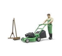 Bruder Toys Gardener Figure with Lawn Mower Brush & Rake 1:16 Scale - No. 62103
