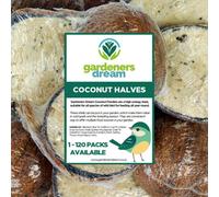 GardenersDream Suet Filled Coconut Halves | Premium Wild Bird Food | Protein-Rich, High Energy Feed | Sunflower Seeds and Cereal Oat | Healthy Development for Birds | Year-Round Feeding (50 Pack)
