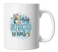 Gardeners Mug: Secret Santa Ceramic Garden Lovers Coffee Cup, Easily Distracted by Plants Mug