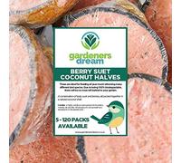GardenersDream Berry Suet Filled Coconut Halves | Premium Garden Wild Bird Food | Protein-Rich, High Energy & Minerals Feed | Sunflower Seeds and Cereal Oat | Healthy Development for Birds (25 Pack)