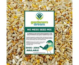 GardenersDream No Mess Seed Mix | Garden Wild Bird Food Mixture | Husk and Shell Free Seeds | Premium Quality Balanced Formula | Protein-Rich Great Source of Energy | Attracts Various Birds (1kg)