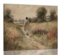 Gardenia Art Classical Jesus and Lost Sheep Poster Print Country Wildflower Field Painting Christian Jesus God Savior Wall Picture for Home Prayer Room Bedroom Church Decoration