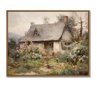 Gardenia Art Framed Old Cottage Wall Art Vintage Landscape Oil Painting Mountain Hut Blooming Wild Floral Canvas Print Country Aesthetic Decor Art for Bedroom Bathroom Living Room Home Décor 12"x16"