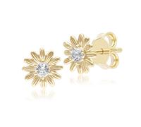 Gardenia Daisy White Sapphire Halo Flower Stud Earrings in Solid 9ct Yellow Gold