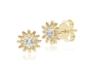Gardenia Daisy White Sapphire Halo Flower Stud Earrings in Solid 9ct Yellow Gold
