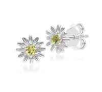 Gardenia Daisy Yellow Sapphire Halo Flower Stud Earrings in Solid 9ct White Gold