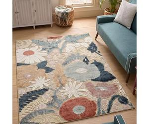 Gardenia Durable Indoor Outdoor Floral Textured Area Rug, Beige, 160x230cm