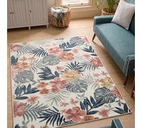 Gardenia Durable Indoor Outdoor Floral Textured Area Rug, Cream, 50x80cm