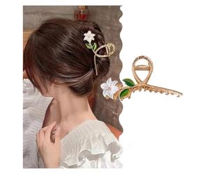 Gardenia Flower Oil Drop Alloy Hair Claw Clip - Elegant Accessory for Women(1pc white)