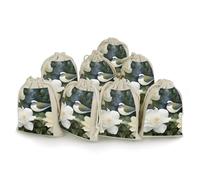 Gardenia Flowers Birds 8 PCS Muslin Bags with Drawstring Sachet Bags Empty Small Cotton Drawstring Bag Muslin Reusable & Washable Cotton Bag for Herb Spice Candy Soap Jewelry Wedding Gift Pouches
