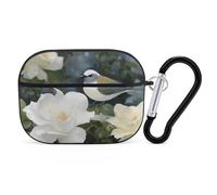 Gardenia Flowers Birds AirPods Pro Case Cover with Keychain Ring PC Hard Shell Protective Case for AirPods Pro 2nd for Women Men Generation Easy Open Full Drop Protection Cover Black-Style