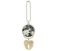 Gardenia Flowers Birds Car Hanging Ornament Rear View Mirror Pendant Lucky Presents Hanging Ornament Funny Car Pendant for Office Auto Home Decoration Golden-style