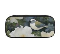 Gardenia Flowers Birds Pencil Case Waterproof Leather Pencil Pouch Multi-purpose Aesthetic Makeup Bag Cute Pen Bag Large Cosmetic Bag for Office Stationery, Travel