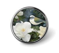Gardenia Flowers Birds Round Badge Cute Enamel Lapel Pin Brooches Button Pin Personalized Clothing Decoration Unisex Badge Holder Hats Bags Shirts Decor