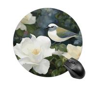 Gardenia Flowers Birds Round Mouse Pad Smooth Glide Gaming Mousepad Extra Density Portable Comfortable Mouse Mat for Desk, Home, Office 7.8x7.8 Inches