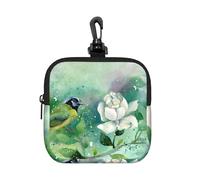 Gardenia Flowers Birds Square Zipper Pouch with All-Over Print,Waterproof Small Organizer Bag, Lightweight Durable for Coins,Cards, Keys for Travel Daily Use
