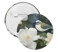 Gardenia Flowers Birds Tinplate Badge Personalized Round Brooch Large Craft Button Suitable for Teachers, Nurses, Doctors, Staff, Party Gift Accessories, style, 5PCS