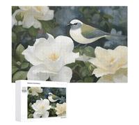 Gardenia Flowers Birds Wooden Puzzles for Adults 1000 PCS Unique Shape Puzzles Wall Art Home Decor for Puzzle Lovers, Family, Friend Creative Gift Toys