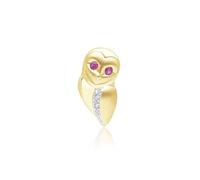 Gardenia Ruby and White Sapphire Owl Pin in 9ct Yellow Gold