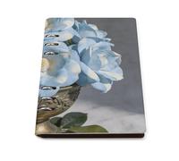 Gardenias Light Blue Notebook, A5 PU Leather Refillable Waterproof Loose Leaf Notebook with Lined Paper, Ideal for Personal and Professional Use