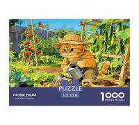 Gardening Cat Jigsaw Puzzles Puzzle for Adults Kids. 1000 Piece Watering Tomato Plants Impossible Challenge Toy Educational Game Home Decoration for Educational Games Gifts 52x38cm/1000pcs
