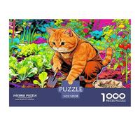 Gardening Cat Jigsaw Puzzles Puzzle for Adults Kids. 1000 Pieces Vibrant Vegetable Patch Impossible Challenge Toy Educational Game Home Decoration for Educational Games Gifts 52x38cm/1000pcs