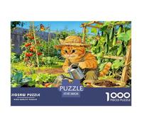 Gardening Cat Jigsaw Puzzles Puzzle for Adults Kids. 1000 Pieces Watering Tomato Plants Impossible Challenge Toy Educational Games Home Decoration for Educational Games Gifts 38x26cm/1000pcs