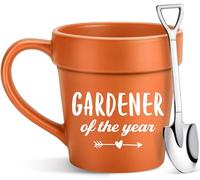 Gardening Coffee Mug Gifts for Women Men Teacher Mom Dad Daughter Sister,Cool HandMade Gift Ideas for Birthday Mothers Day Fathers Day,Novelty Plant Coffee Lovers Pot Cup with Shovel Spoon Set Gifts