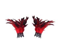 Gardening Gauntlets For Women Red Lace Gloves Feather Decorative Gloves Carnival Party Costume Masquerade Show Black Silk Gloves Fancy Dress Evening Gloves Short (Red, One Size)