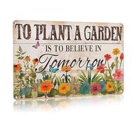 Gardening Gifts for Women, Vintage Garden Signs for Outside, "To Plant A Garden Is To Believe In Tomorrow" Tin Sign, Metal Signs Wall Decor, for Home Garden Greenhouse Outdoor Decor 12 * 8 inch